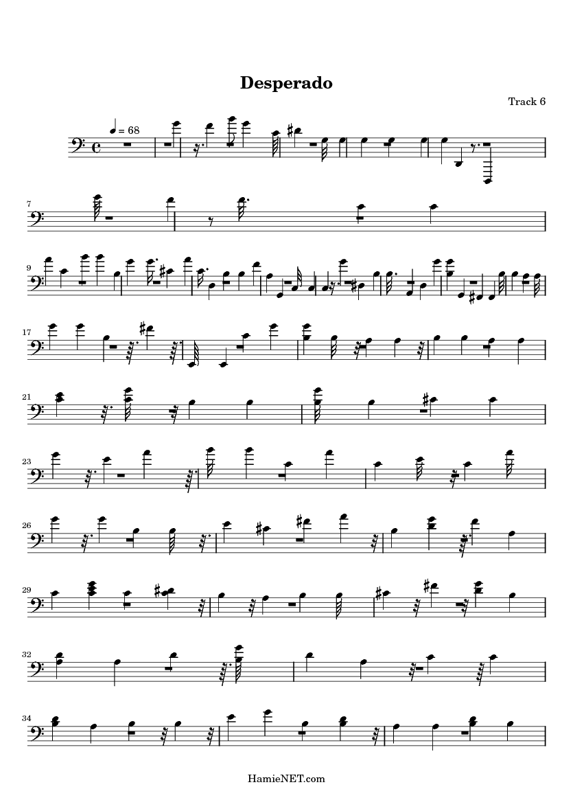 Desperado Sheet Music - Desperado Score • HamieNET.com