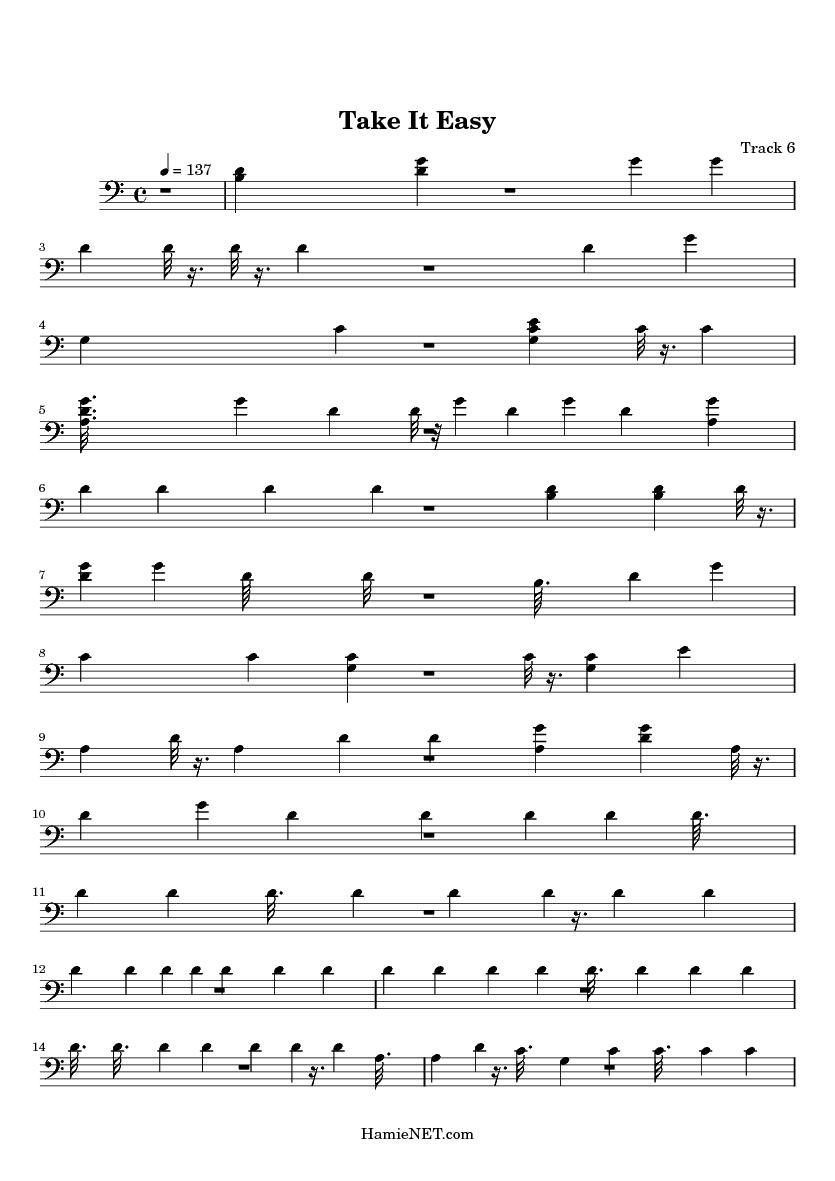 Take It Easy Sheet Music Take It Easy Score •